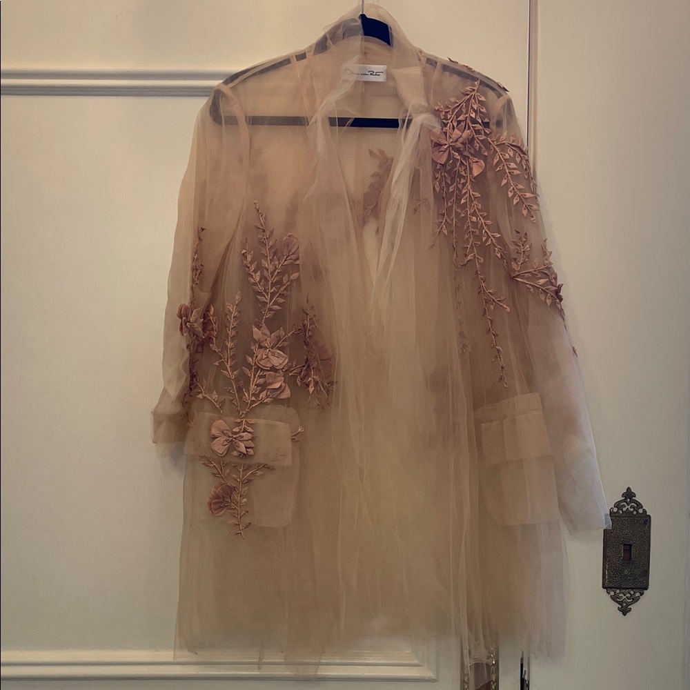 Oscar de la Renta tulle nude Floral embroidered jacket - Picture 4 of 8